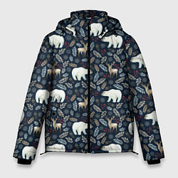 Куртка зимняя мужская Акварельные медведи и олени, цвет: 3D-красный