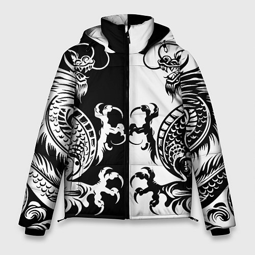 Мужская зимняя куртка Черный и белый дракон / 3D-Черный – фото 1