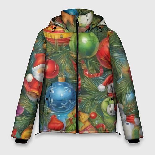 Мужская зимняя куртка Новогодний принт на елке / 3D-Красный – фото 1