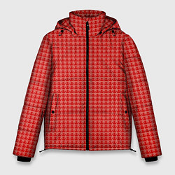 Куртка зимняя мужская Мелкие снежинки паттерн красный, цвет: 3D-черный