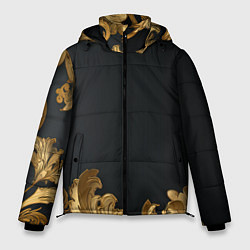 Куртка зимняя мужская Золотистые узоры на черном, цвет: 3D-светло-серый