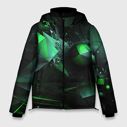 Мужская зимняя куртка Геометрическая текстурная зеленая абстракция / 3D-Светло-серый – фото 1