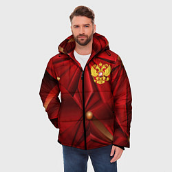 Куртка зимняя мужская Золотой герб России на красной абстракции, цвет: 3D-светло-серый — фото 2
