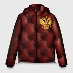 Мужская зимняя куртка Золотой герб России на красном кожаном фоне