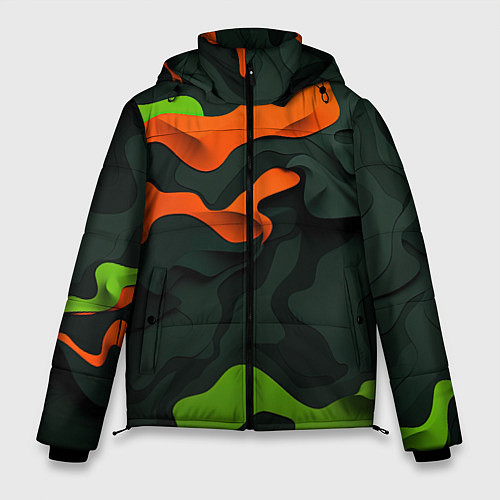 Мужская зимняя куртка Зеленые и оранжевые кляксы / 3D-Светло-серый – фото 1