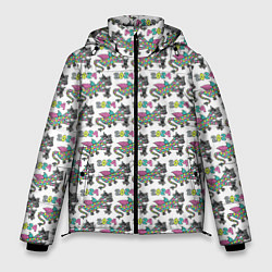 Куртка зимняя мужская Паттерн детский со Змеем Горынычем, цвет: 3D-черный