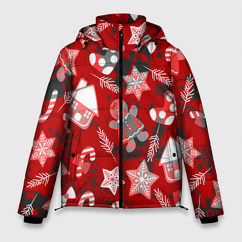Мужская зимняя куртка Рождественские паттерны / 3D-Красный – фото 1