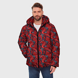 Куртка зимняя мужская Красные драконы паттерн, цвет: 3D-красный — фото 2
