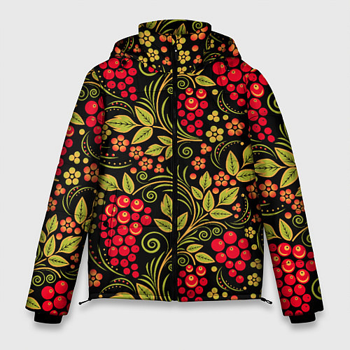 Мужская зимняя куртка Хохломская роспись красные ягоды / 3D-Светло-серый – фото 1