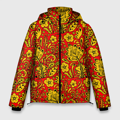 Мужская зимняя куртка Хохломская роспись золотистые цветы на красном фон / 3D-Красный – фото 1