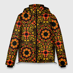 Куртка зимняя мужская Хохломская роспись круги из цветов и ягод, цвет: 3D-красный