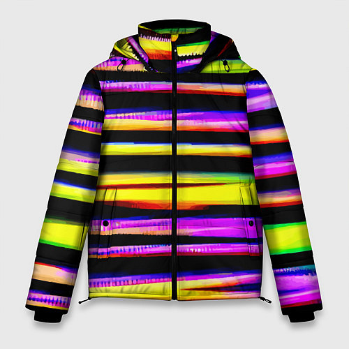Мужская зимняя куртка Цветные неоновые полосы / 3D-Красный – фото 1