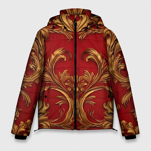 Мужская зимняя куртка Золотые узоры на красном / 3D-Черный – фото 1