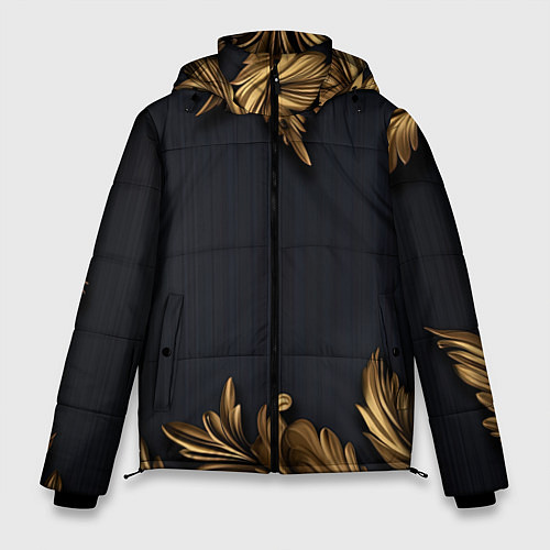 Мужская зимняя куртка Золотые объемные листья на черном / 3D-Красный – фото 1