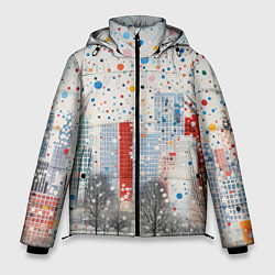 Куртка зимняя мужская Новогодний город и цветной снег, цвет: 3D-красный