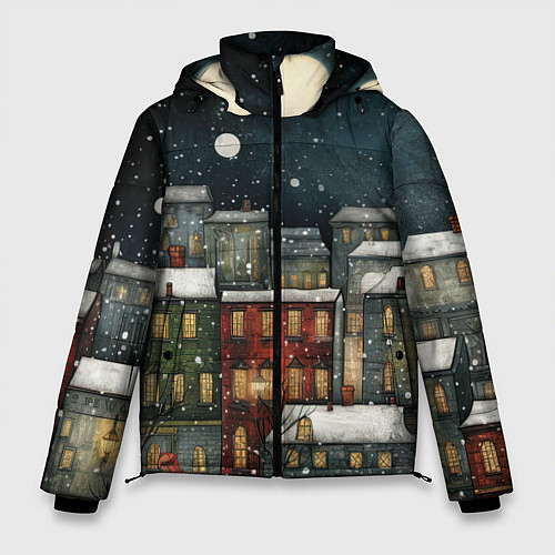 Мужская зимняя куртка Новогодний рисованный город / 3D-Красный – фото 1