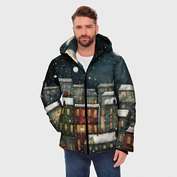 Куртка зимняя мужская Новогодний рисованный город, цвет: 3D-красный — фото 2