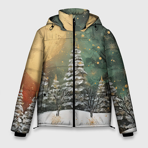 Мужская зимняя куртка Большая луна и новогодний лес / 3D-Черный – фото 1