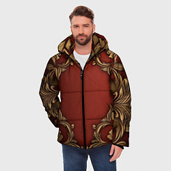 Куртка зимняя мужская Золотые объемные узоры на красном фоне лепнина, цвет: 3D-черный — фото 2