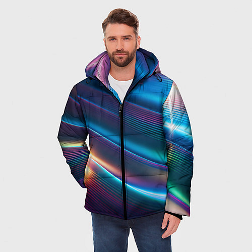 Мужская зимняя куртка Фантастические неоновые линии / 3D-Светло-серый – фото 3