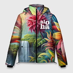 Куртка зимняя мужская Гавайские тропические цветы - алоха, цвет: 3D-светло-серый