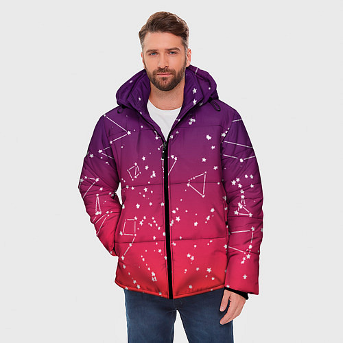Мужская зимняя куртка Созвездия в розовом небе / 3D-Светло-серый – фото 3