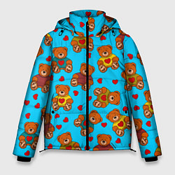 Куртка зимняя мужская Мишки в цветных свитерах и сердечки, цвет: 3D-черный