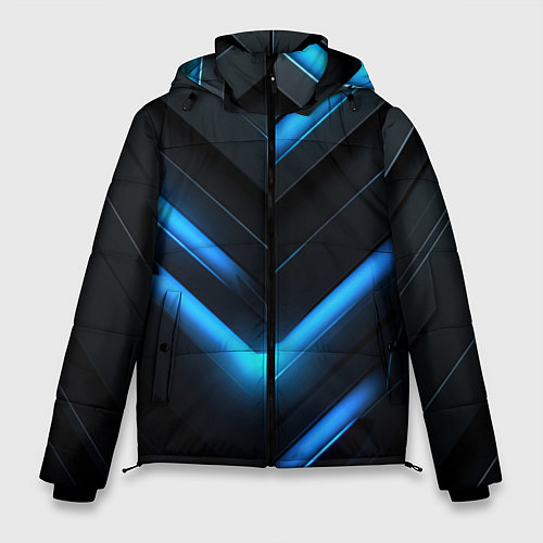 Мужская зимняя куртка Черный абстракция и неоновые синие полосы / 3D-Черный – фото 1