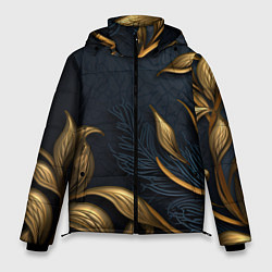 Куртка зимняя мужская Лепнина объемные золотые узоры на темном синем фон, цвет: 3D-черный