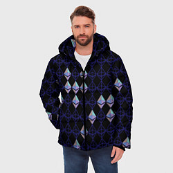 Куртка зимняя мужская Криптовалюта Ethereum на черном, цвет: 3D-светло-серый — фото 2