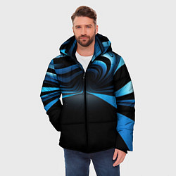 Куртка зимняя мужская Синии волны абстракции на черном фоне, цвет: 3D-черный — фото 2