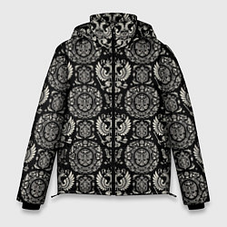 Куртка зимняя мужская Черно-белый греб России паттерн, цвет: 3D-черный