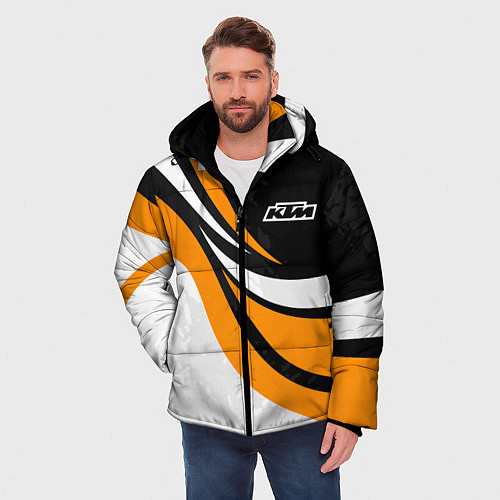 Мужская зимняя куртка КТМ - оранжевые вставки / 3D-Светло-серый – фото 3