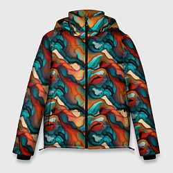 Куртка зимняя мужская Абстрактная картинка с цветными волнами, цвет: 3D-красный