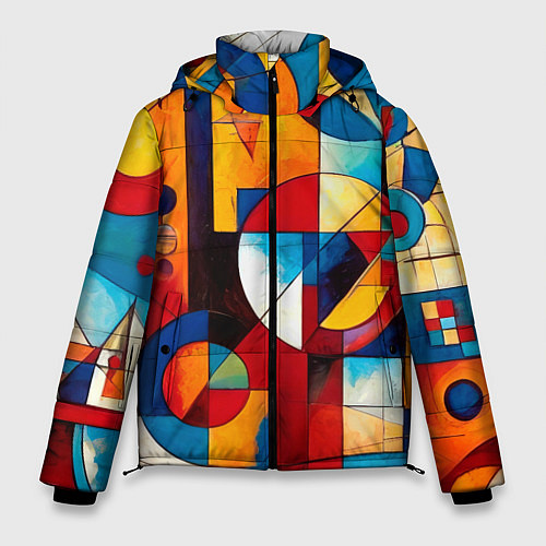 Мужская зимняя куртка Абстракция из ярких цветов и геометрических фигур / 3D-Черный – фото 1