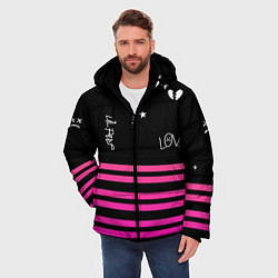 Куртка зимняя мужская Lil Peep розовые полосы, цвет: 3D-черный — фото 2