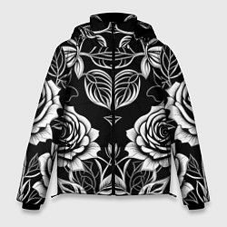 Куртка зимняя мужская Чёрно белые узоры роза, цвет: 3D-светло-серый