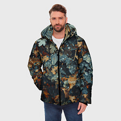 Куртка зимняя мужская Реалистичный камуфляж из сухих листьев, цвет: 3D-черный — фото 2