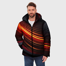Куртка зимняя мужская Яркая оранжевая полосы на черной абстракции, цвет: 3D-красный — фото 2