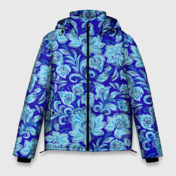 Куртка зимняя мужская Узоры гжель на темно синем фоне, цвет: 3D-светло-серый