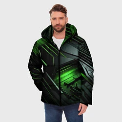 Куртка зимняя мужская Металл и зеленый яркий неоновый свет, цвет: 3D-черный — фото 2