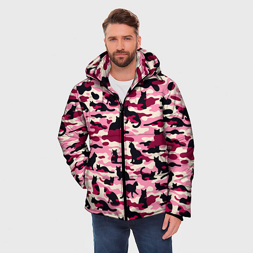 Мужская зимняя куртка Камуфляжные розовые котики / 3D-Светло-серый – фото 3