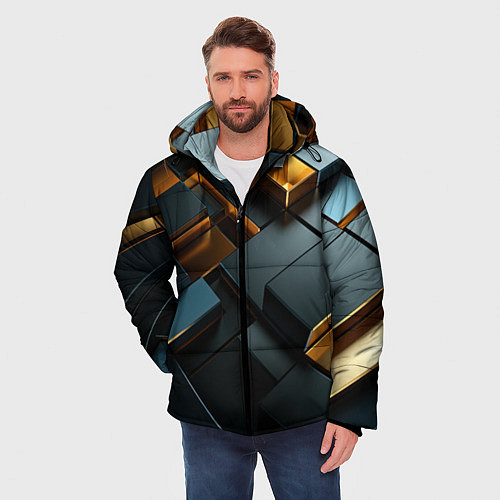 Мужская зимняя куртка Черные и золотые слитки / 3D-Светло-серый – фото 3