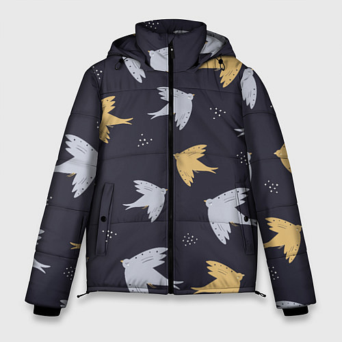 Мужская зимняя куртка Узор с птицами / 3D-Черный – фото 1
