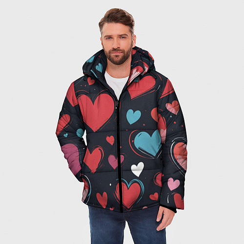 Мужская зимняя куртка Сердечный паттерн / 3D-Светло-серый – фото 3