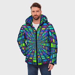 Куртка зимняя мужская Абстрактный узор коридор из разноцветных квадратов, цвет: 3D-красный — фото 2