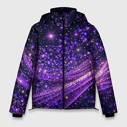 Куртка зимняя мужская Фиолетовые сверкающие абстрактные волны, цвет: 3D-светло-серый