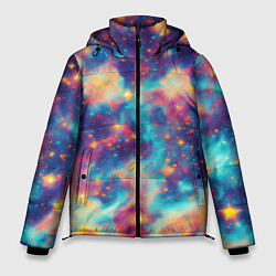 Куртка зимняя мужская Космические яркие узоры, цвет: 3D-черный