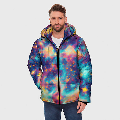 Мужская зимняя куртка Космические яркие узоры / 3D-Светло-серый – фото 3