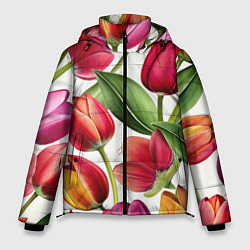 Куртка зимняя мужская Паттерн с тюльпанами, цвет: 3D-светло-серый
